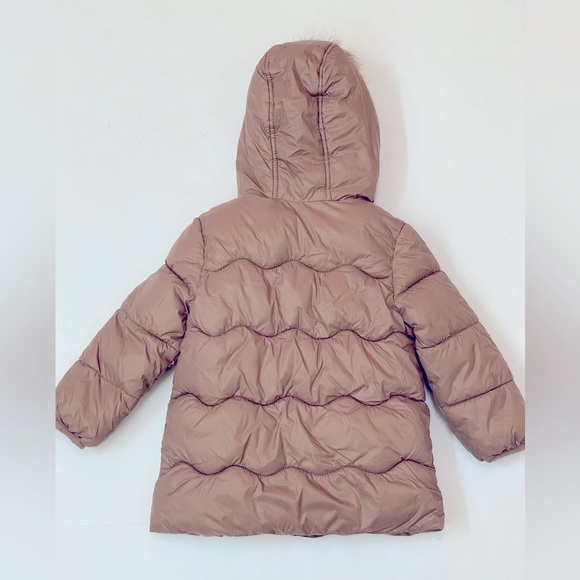 Old Navy Girls Light Pink/brown hooded Sherpa lined Puffer Jacket Size 3 Toddler - Picture 6 of 14